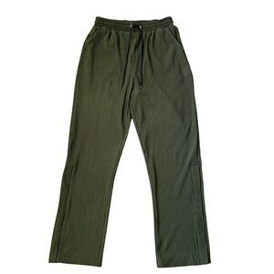 BENKLARK Off Court Pleated Pants Men's M Olive Green Wide Leg Ribbed Knit